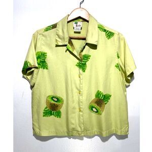 KulaKula silk button up hawaiian shirt Kiwi short sleeve green vacation women L